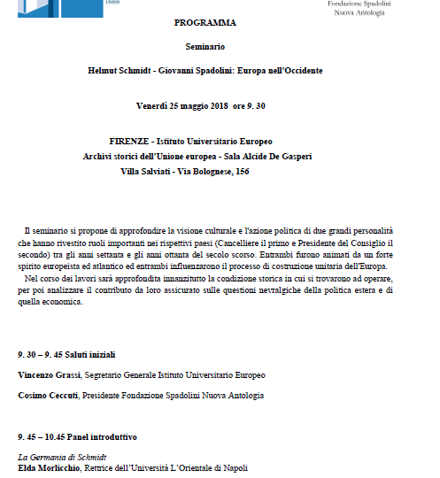 Seminario Helmut Schmidt – Giovanni Spadolini: Europa nell’Occidente