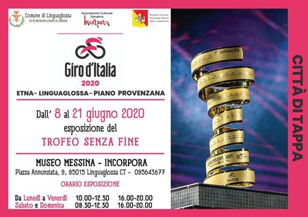 Ciclismo: il Giro d’Italia 2020, tra nuovi percorsi e misure antivirus, porta con sé ed espone il “Trofeo senza fine”, quest’anno eccezionalmente al museo “Messina-Incorpora”, inaugurazione con distanziamento