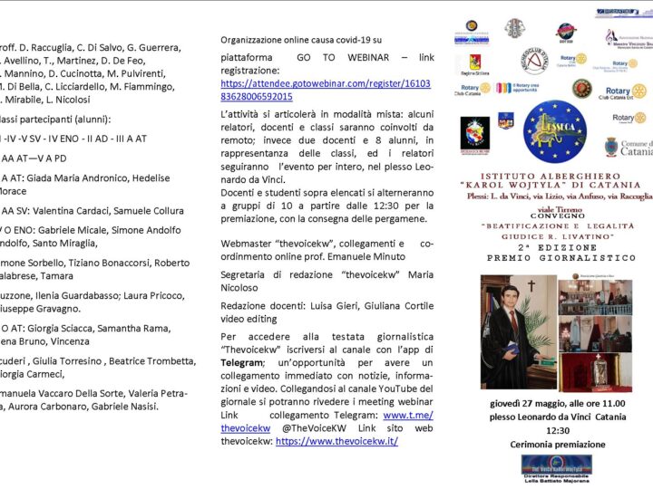 Convegno ” Beatificazione e legalità giudice R. Livatino” 2° edizione Premio giornalistico Thevoicekw