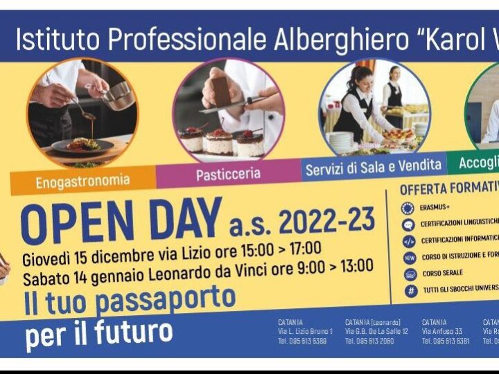 Open Day all’Istituto Alberghiero “Karol Wojtyla” di Catania: Eduscopio 2022 indica le scuole migliori da scegliere a Catania e per gli Istituti professionali e servizi, il “Karol Wojtyla” risulta il migliore