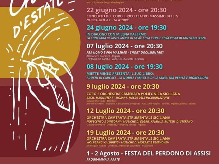 In Chiostro d’Estate – Eventi dal 7 Giugno al 18 Agosto 2024 Catania Santa Maria di Gesù.