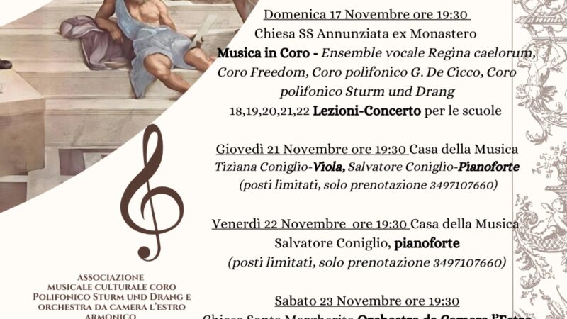 XVII SETTIMANA DELLA MUSICA A PATERNÒ da domenica 17 a domenica 24 novembre.